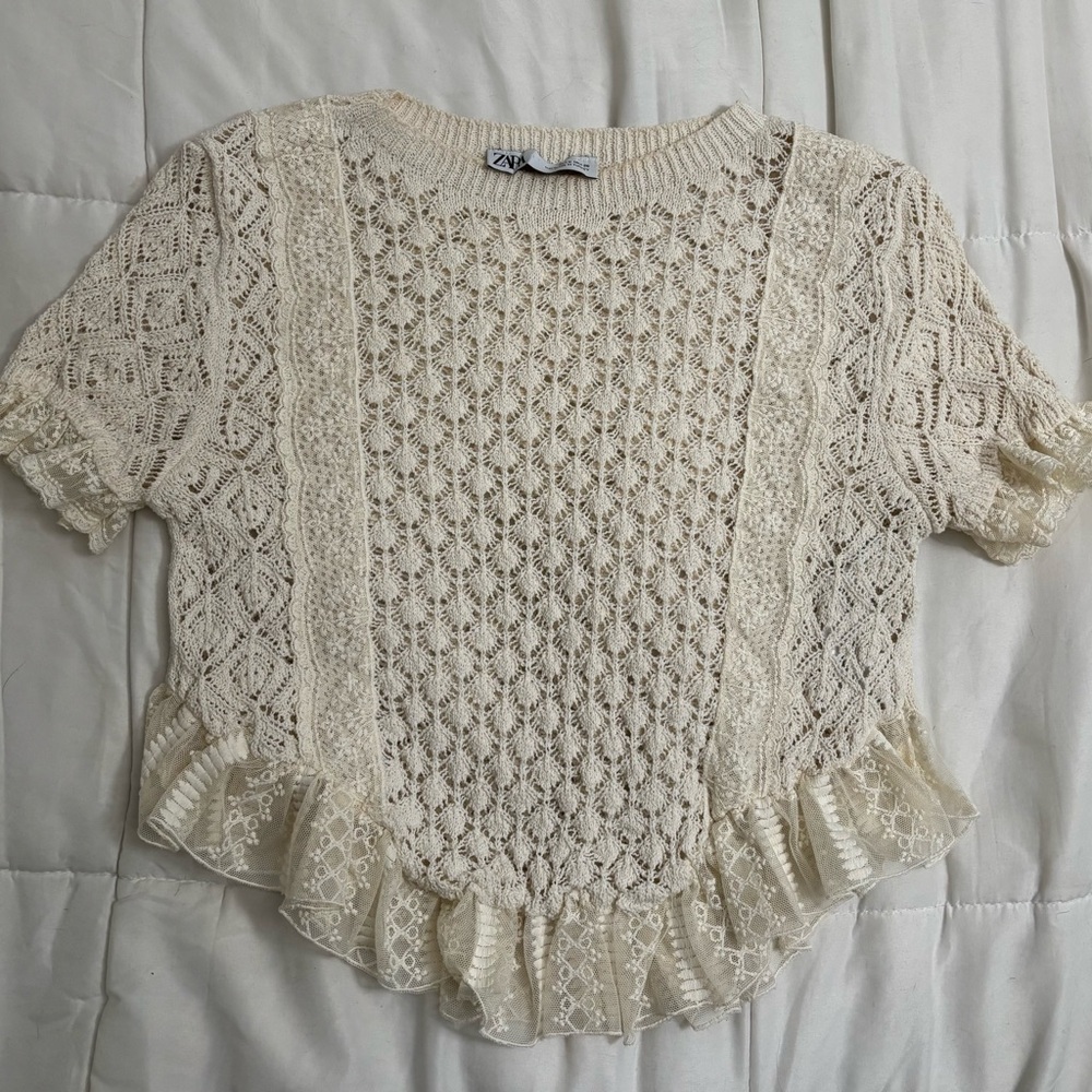Zara pointelle sweater ruffled top